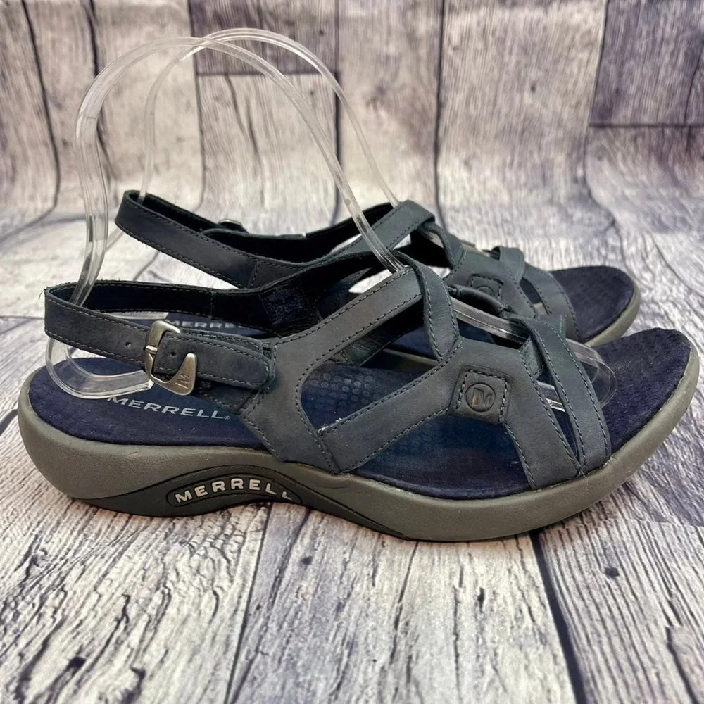 Merrell Agave Leather Sport Outdoor Sandals Women's Size 8 Navy Hiking Trail